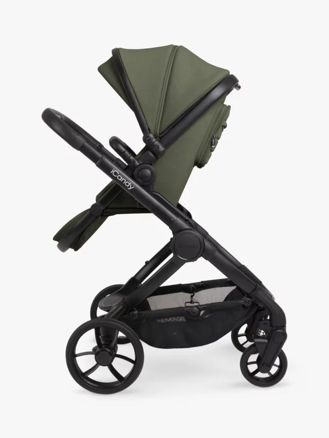 iCandy Peach 7 Pushchair & Accessories with Cybex Cloud T Baby Car Seat and Base T Bundle, Ivy/Deep Black