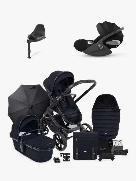 iCandy Peach 7 Pushchair & Accessories with Cybex Cloud T Baby Car Seat and Base T Bundle, BlackEdition /Deep Black