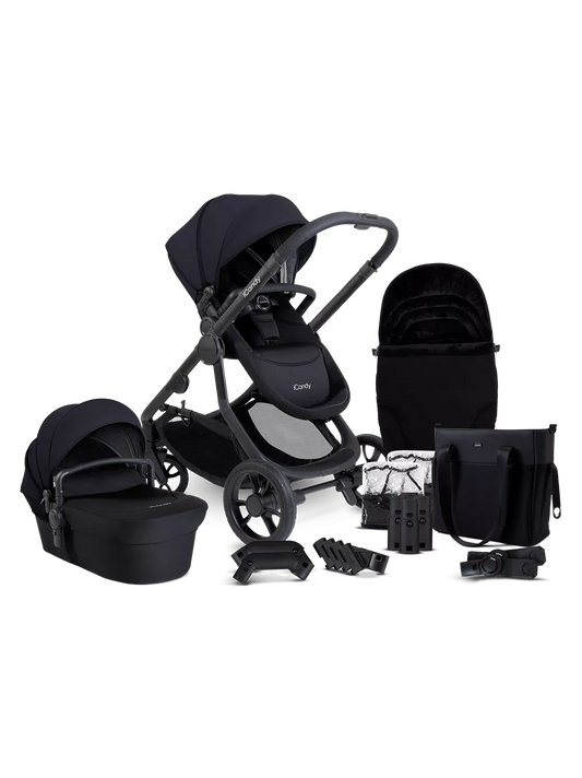 iCandy Orange 4 Pushchair, Carrycot and Accessories Complete Bundle Jet Black Edition