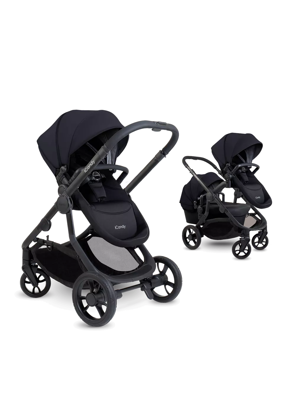 iCandy Orange 4 Pushchair, Carrycot and Accessories Complete Bundle Jet Black Edition