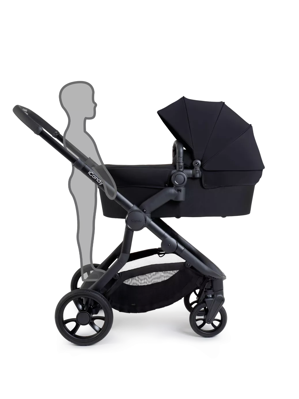 iCandy Orange 4 Pushchair, Carrycot and Accessories Complete Bundle Jet Black Edition