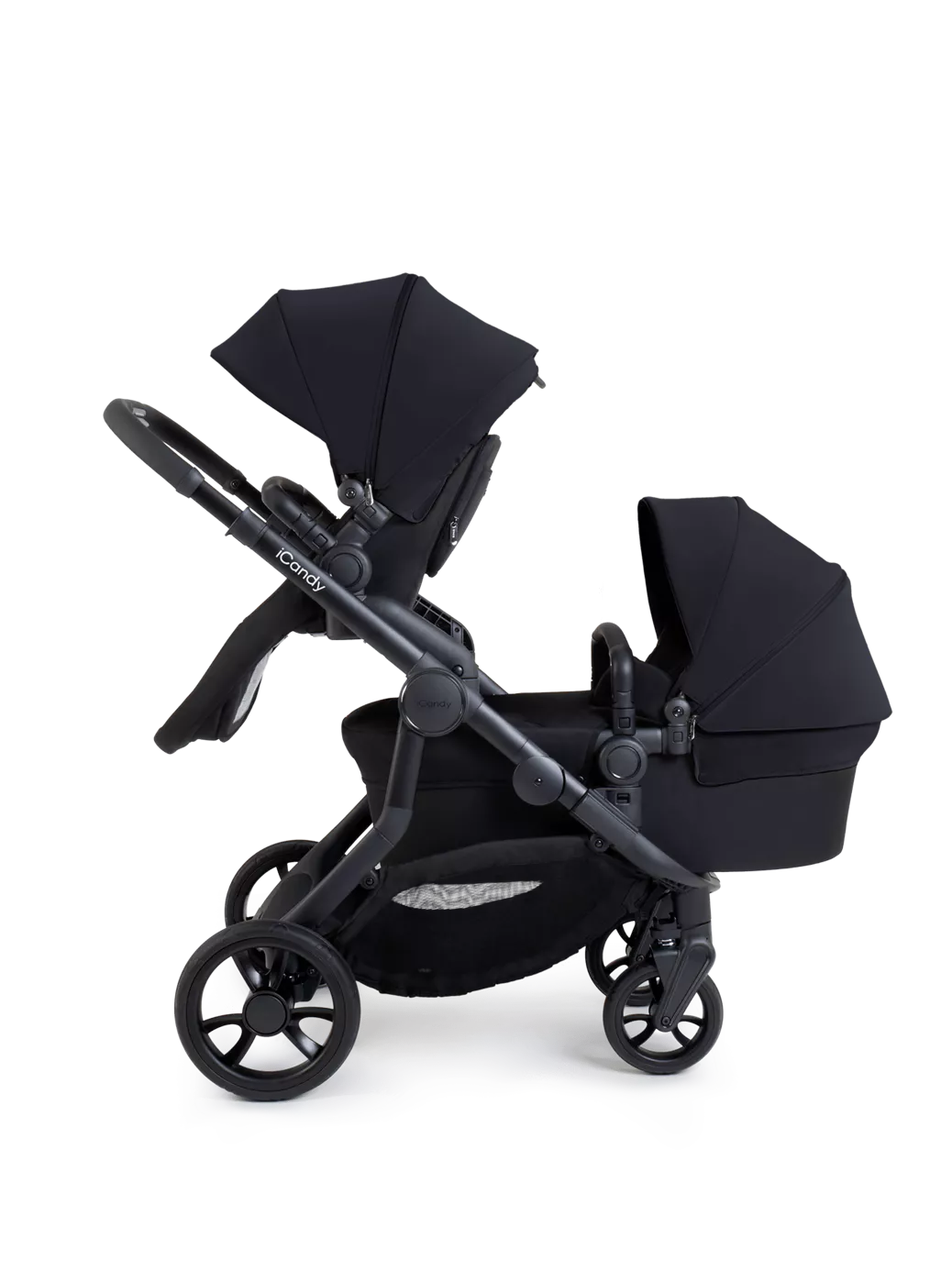 iCandy Orange 4 Pushchair, Carrycot and Accessories Complete Bundle Jet Black Edition