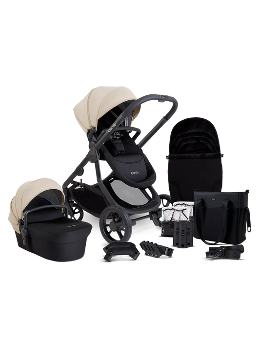 iCandy Orange 4 Pushchair, Carrycot and Accessories Complete Bundle Jet Latte