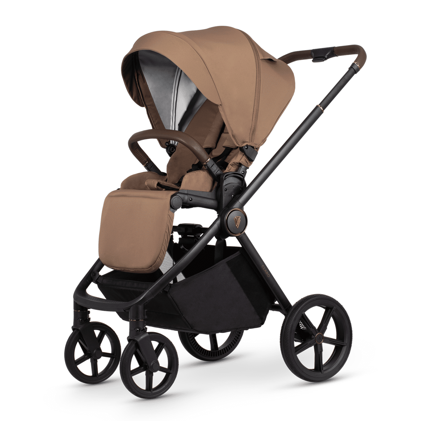 Venicci Claro 3-in-1 Plus Travel System Bundle With Pushchair, Carrycot, Engo Car Seat And Engo ISOFIX Base Caramel