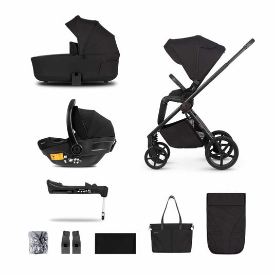 Venicci Claro 3-in-1 Plus Travel System Bundle With Pushchair, Carrycot, Engo Car Seat And Engo ISOFIX Base Noir