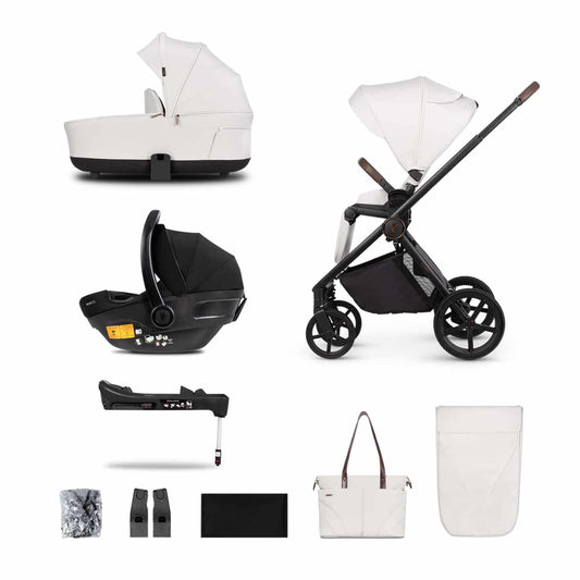 Venicci Claro 3-in-1 Plus Travel System Bundle With Pushchair, Carrycot, Engo Car Seat And Engo ISOFIX Base Vanilla