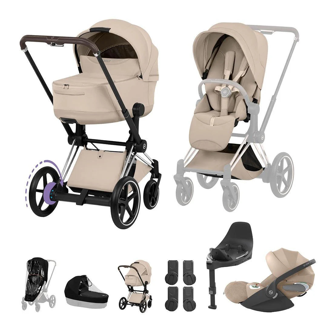 Cybex e-Priam Ultimate Bundle - Style Collection Cozy Beige Chrome Brown