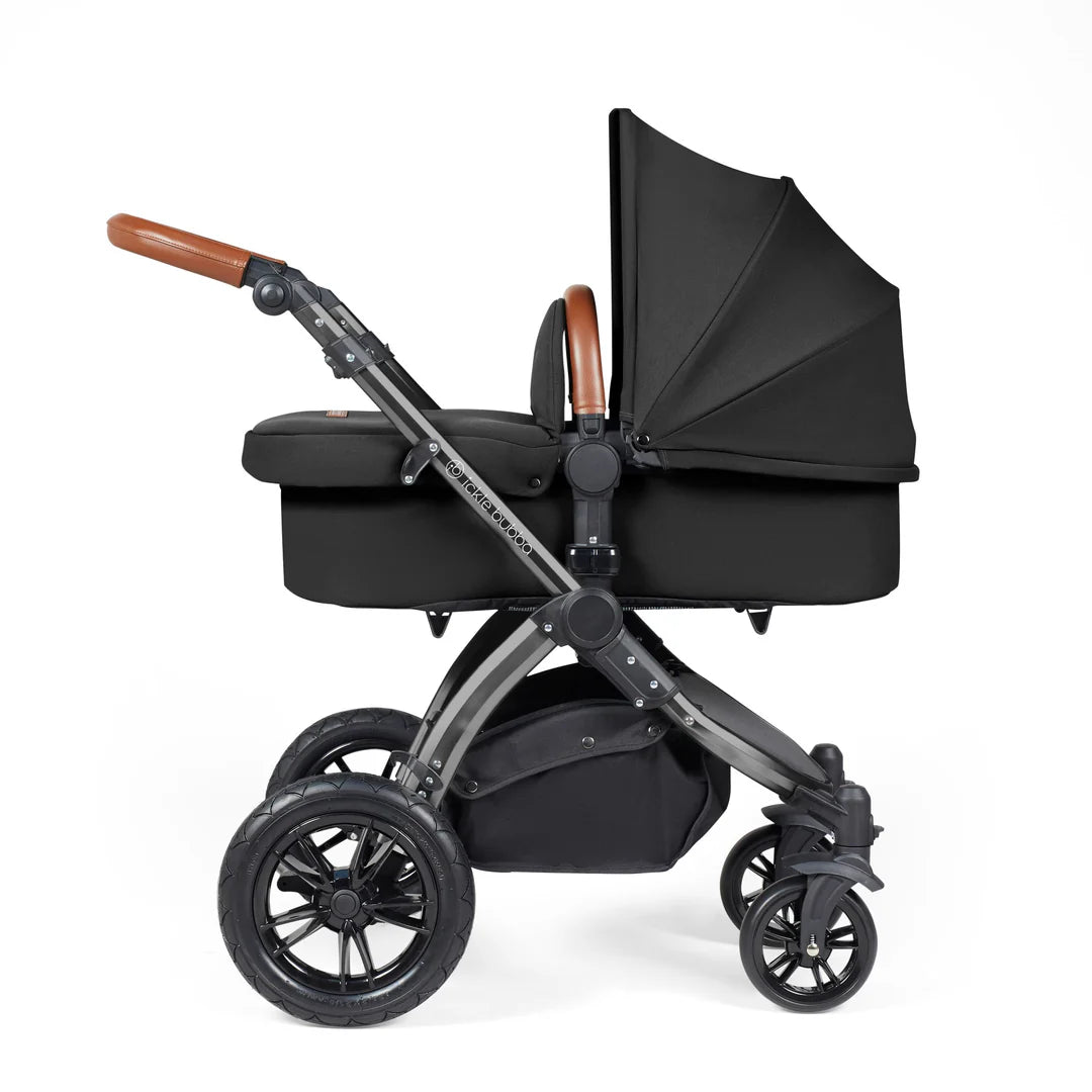 Ickle bubba Stomp Luxe All in One Premium i-Size Travel System with ISOFIX Base *Midnight  - Tan handle