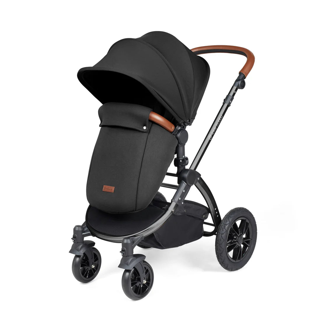 Ickle bubba Stomp Luxe All in One Premium i-Size Travel System with ISOFIX Base *Midnight  - Tan handle