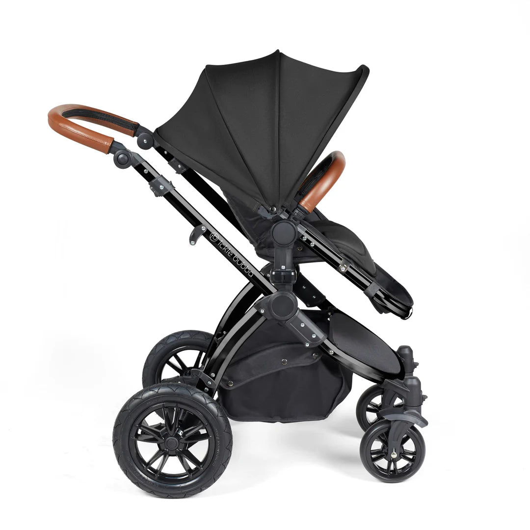 Ickle bubba Stomp Luxe All in One Premium i-Size Travel System with ISOFIX Base *Midnight  - Tan handle