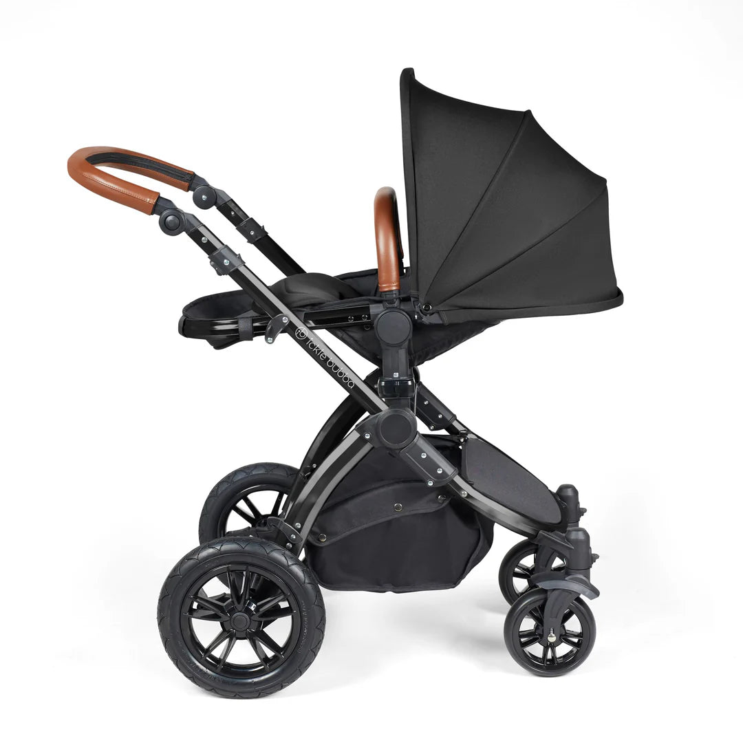 Ickle bubba Stomp Luxe All in One Premium i-Size Travel System with ISOFIX Base *Midnight  - Tan handle