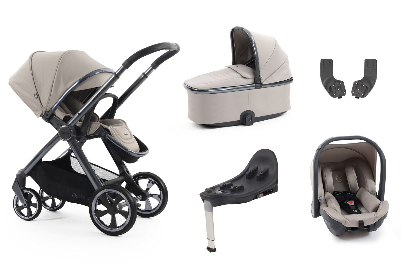 BabyStyle Oyster4 Pushchair Essential 5 Piece Bundle with Capsule Car Seat and Base - Stone