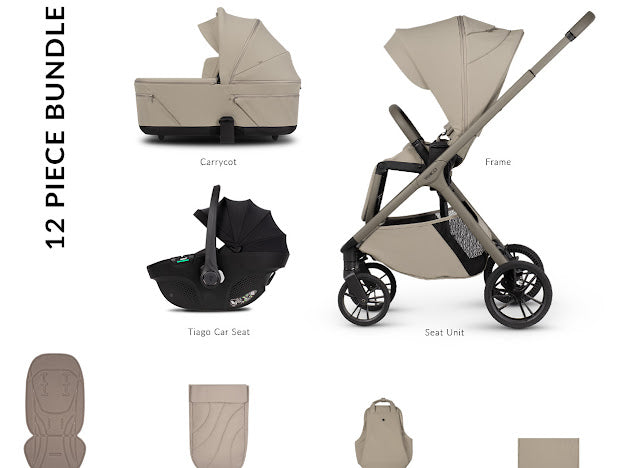 Venicci Tila Pram Comfort  Bundle Latte Black Tiago *Pre Order End Of May
