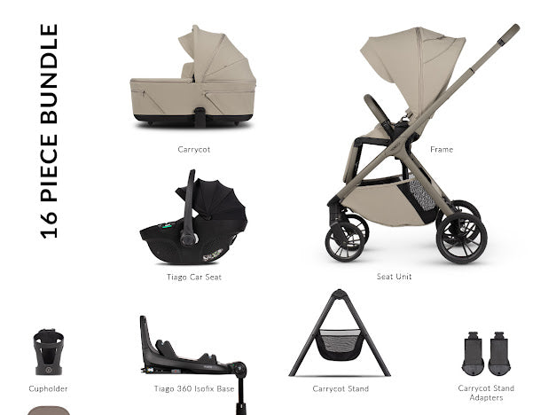 Venicci Tila Pram Ultimate Bundle Latte Black Tiago *Pre Order End Of May