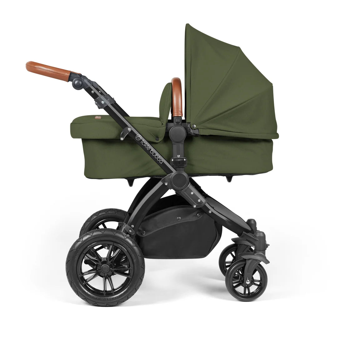 Ickle bubba Stomp Luxe All in One Premium i-Size Travel System with ISOFIX Base Woodland  - Tan handle Black Frame