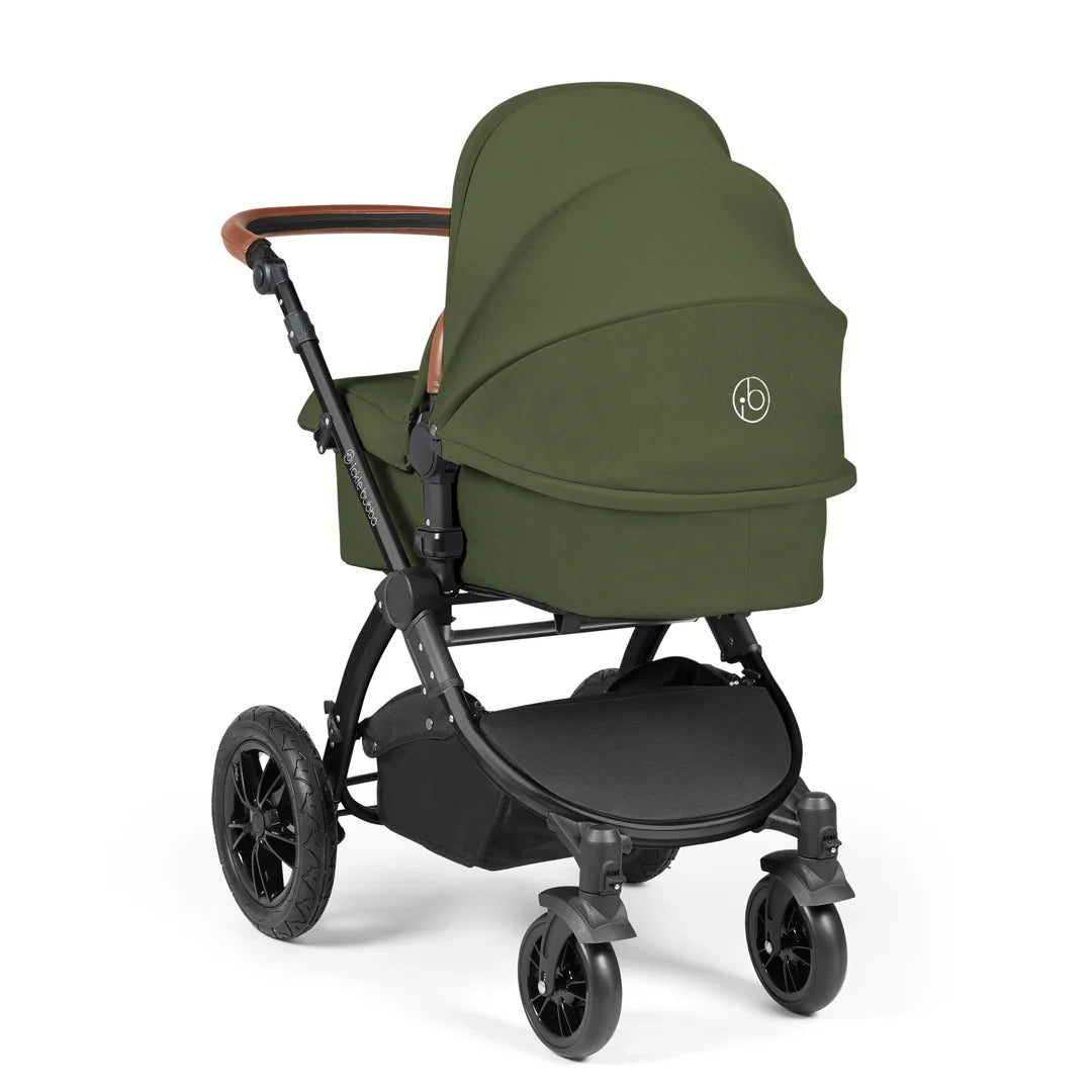 Ickle bubba Stomp Luxe All in One Premium i-Size Travel System with ISOFIX Base Woodland  - Tan handle Black Frame