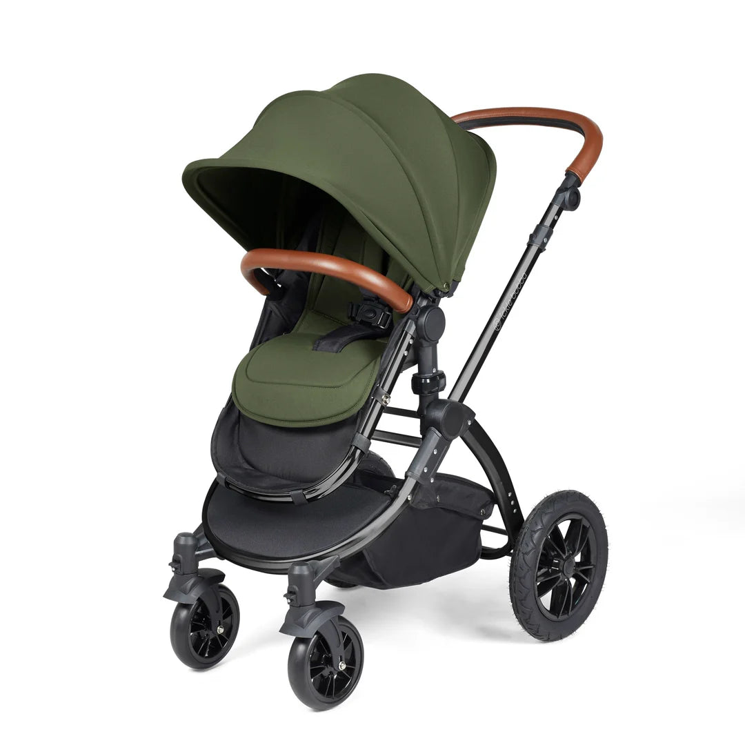 Ickle bubba Stomp Luxe All in One Premium i-Size Travel System with ISOFIX Base Woodland  - Tan handle Black Frame