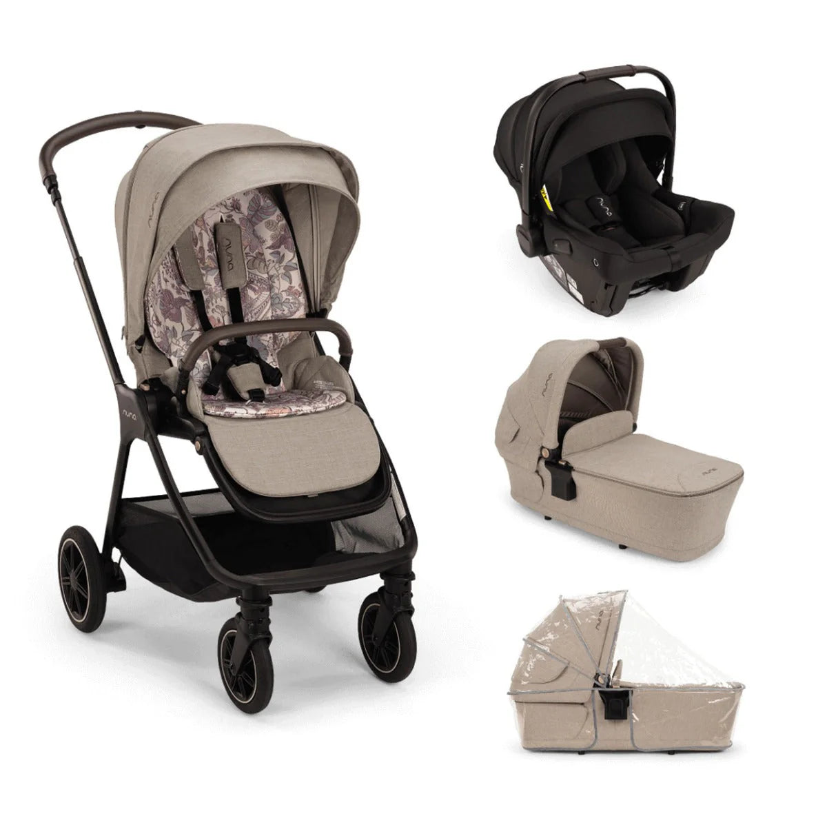 TRIV next Pushchair, LYTL Carrycot and PIPA Urbn Car Seat Travel Bundle Liberty