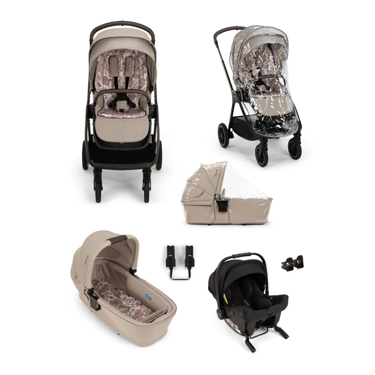 TRIV next Pushchair, LYTL Carrycot and PIPA Urbn Car Seat Travel Bundle Liberty