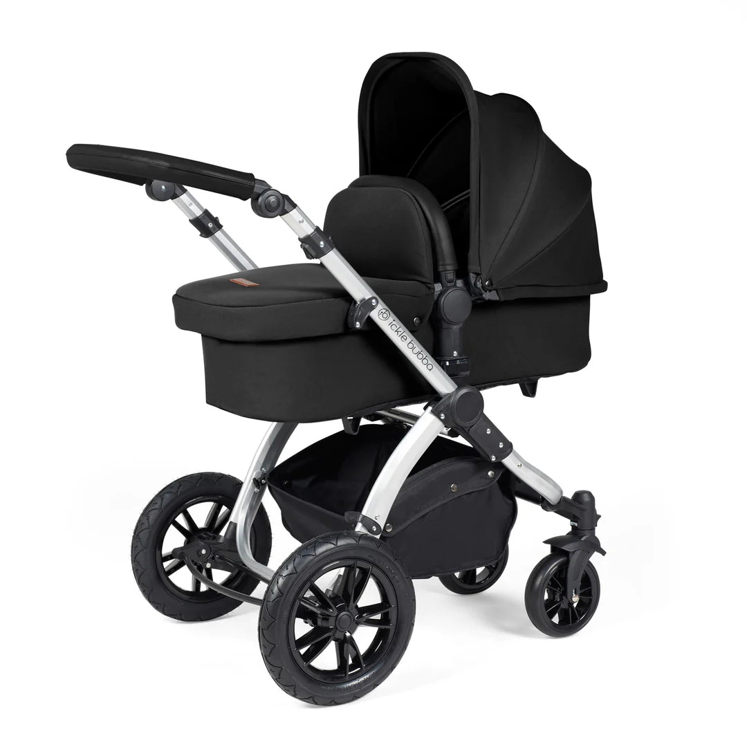 Ickle Bubba Stomp Luxe Travel System & Home 14 Piece Bundle Midnight /Silver Chassis/Black handle