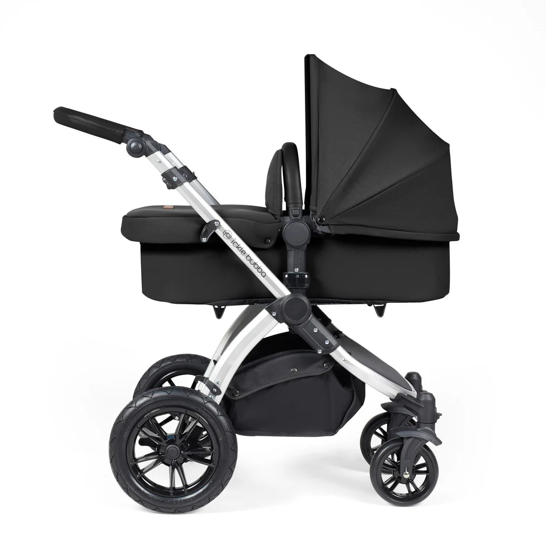 Ickle Bubba Stomp Luxe Travel System & Home 14 Piece Bundle Midnight /Silver Chassis/Black handle