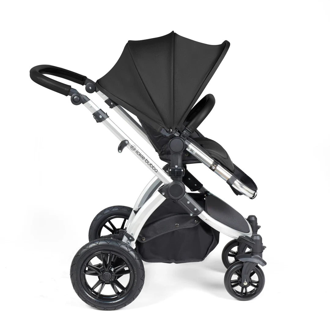 Ickle Bubba Stomp Luxe Travel System & Home 14 Piece Bundle Midnight /Silver Chassis/Black handle