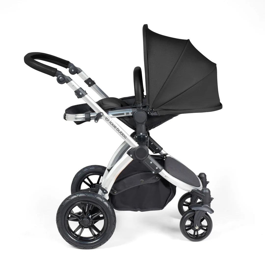 Ickle Bubba Stomp Luxe Travel System & Home 14 Piece Bundle Midnight /Silver Chassis/Black handle