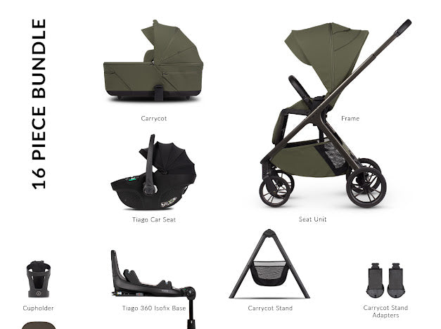 Venicci Tila Pram Ultimate Bundle Olive Black Tiago *Pre Order End Of May