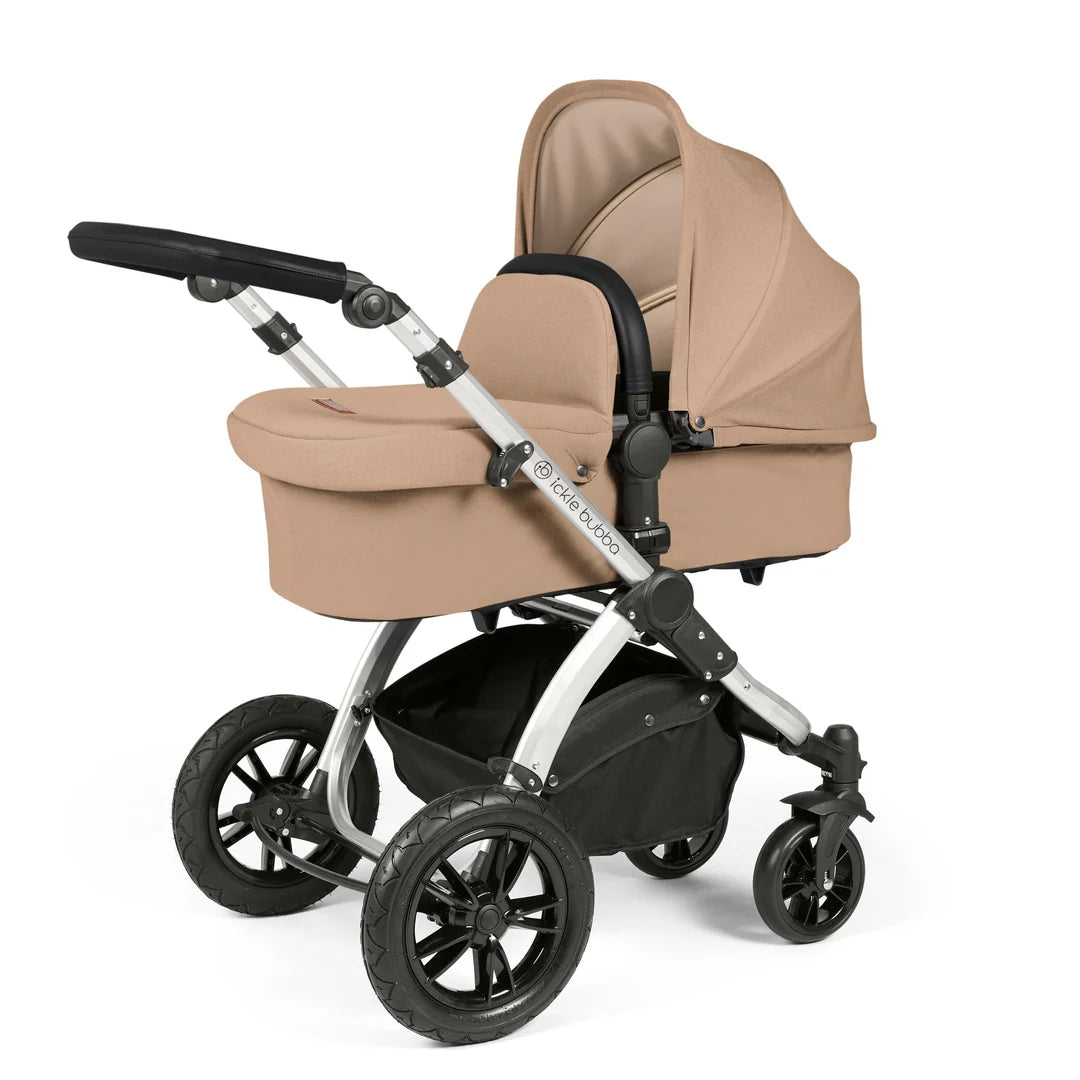 Ickle Bubba Stomp Luxe Travel System & Home 14 Piece Bundle Desert /Silver Chassis/Black handle
