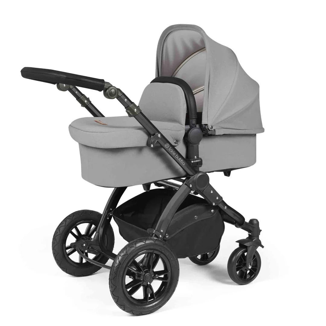 Ickle Bubba Stomp Luxe Travel System & Home 14 Piece Bundle Pearl Grey /Black Chassis/Black handle