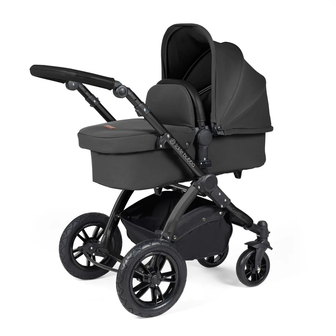 Ickle Bubba Stomp Luxe Travel System & Home 14 Piece Bundle Charcoal Grey /Black Chassis/Black handle