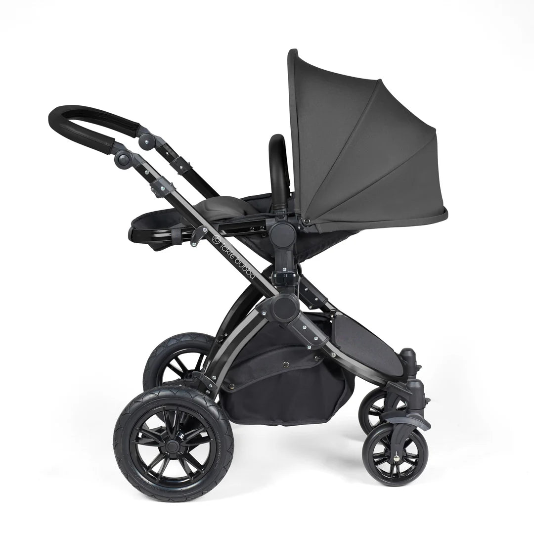Ickle Bubba Stomp Luxe Travel System & Home 14 Piece Bundle Charcoal Grey /Black Chassis/Black handle