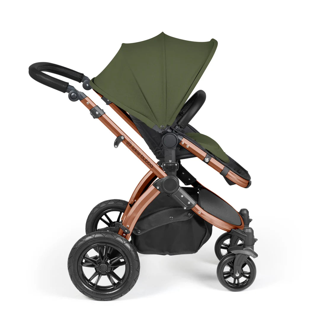 Ickle Bubba Stomp Luxe Travel System & Home 14 Piece Bundle Woodland /Bronze Chassis/Black handle