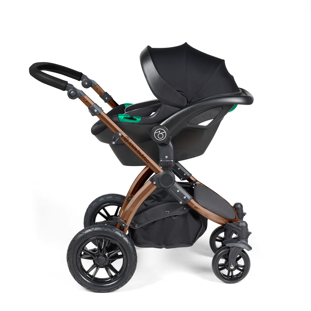 Ickle Bubba Stomp Luxe Travel System & Home 14 Piece Bundle Woodland /Bronze Chassis/Black handle