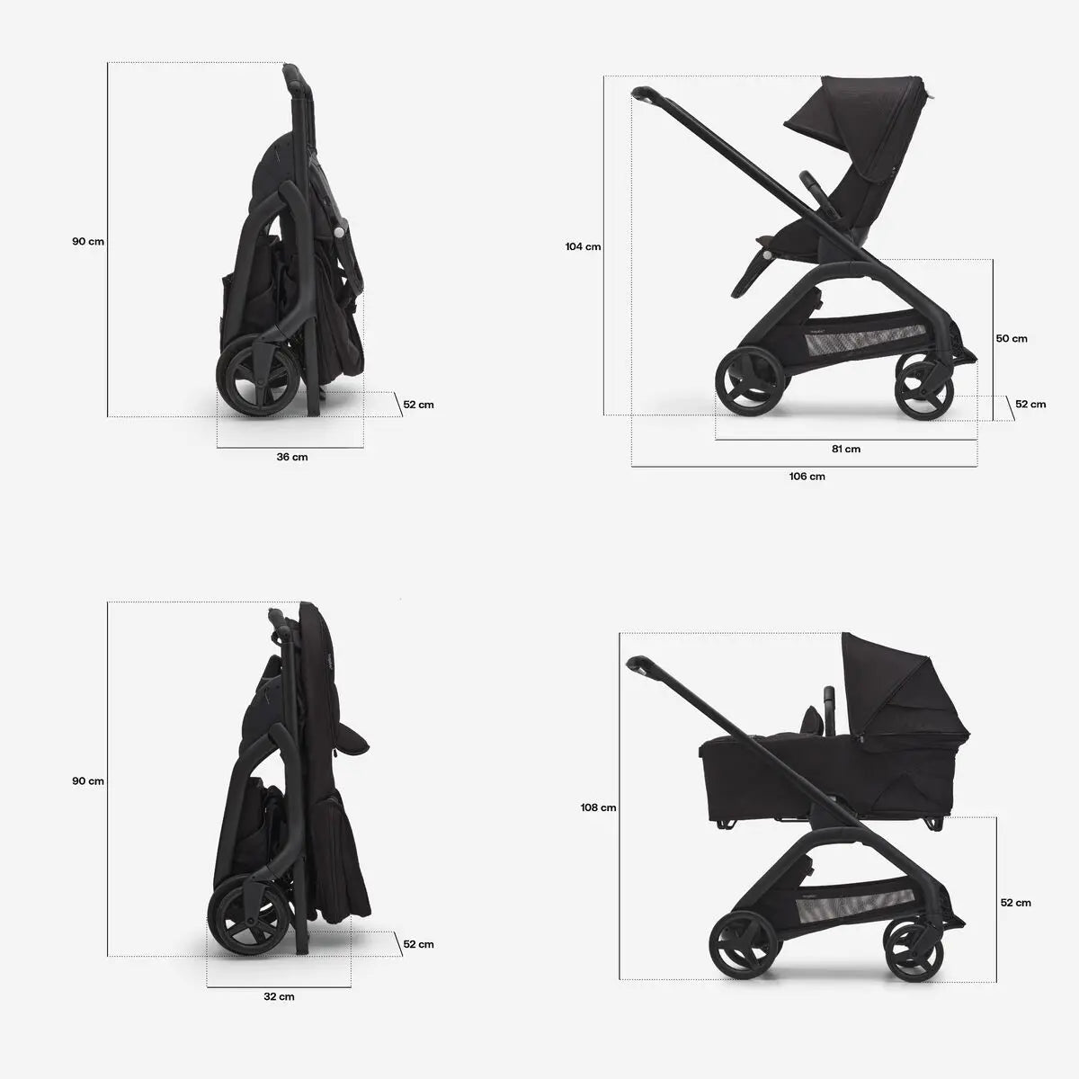 Bugaboo Dragonfly Stroller + Carrycot - Black/Forest Green