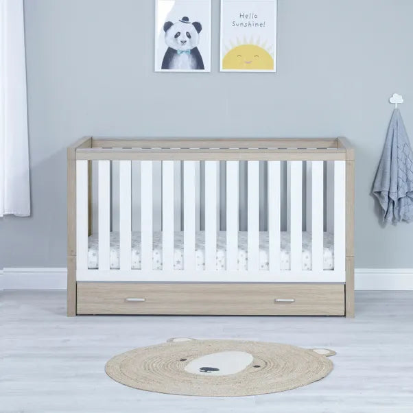 Babymore Luno 2 Piece Room Set with & Under Drawer- White and Oak