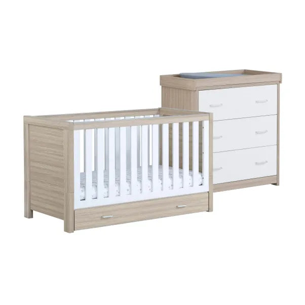 Babymore Luno 2 Piece Room Set with & Under Drawer- White and Oak