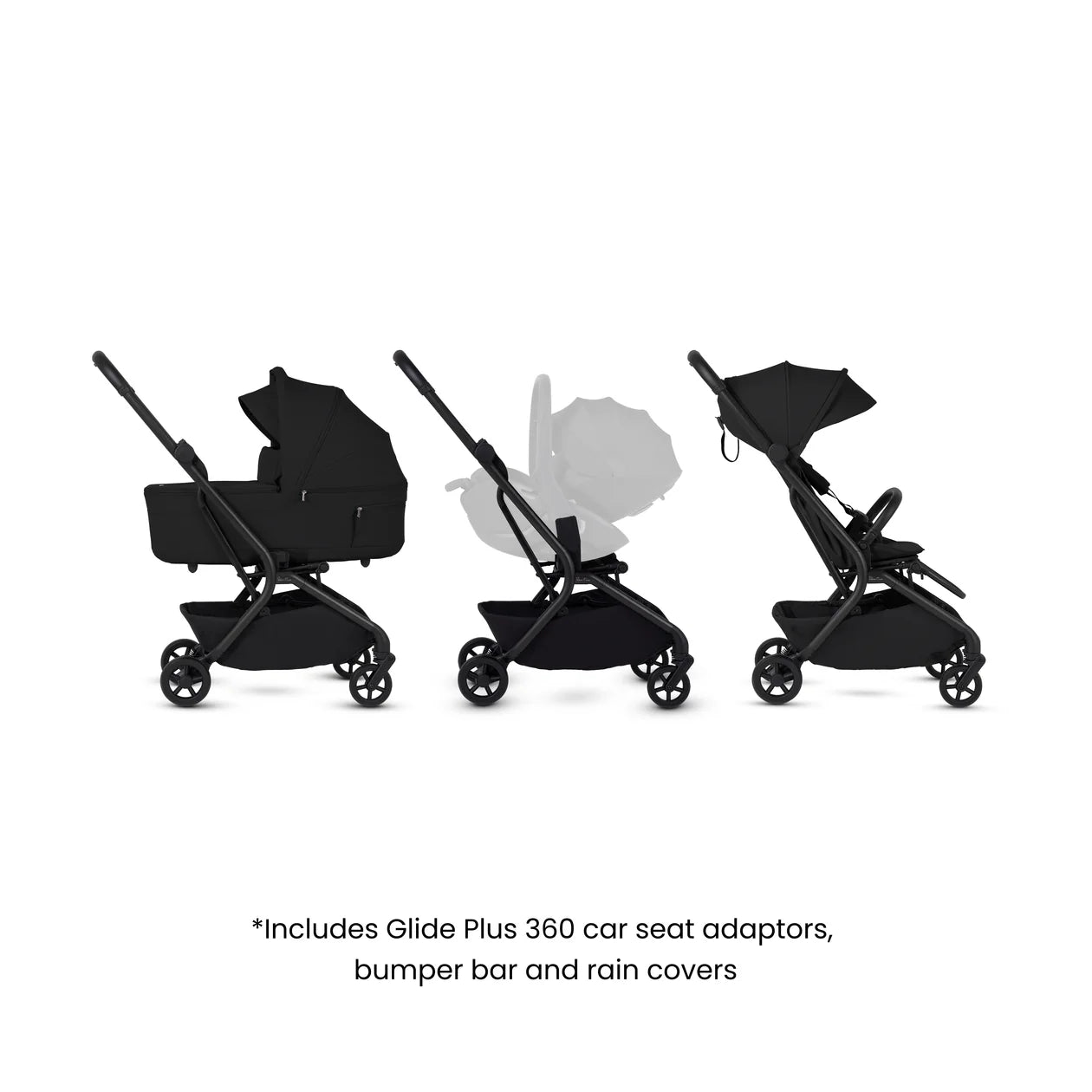 Silver Cross Nia Compact Travel Stroller with Carrycot (6 Piece) Onyx Pre Order Early November Delivery