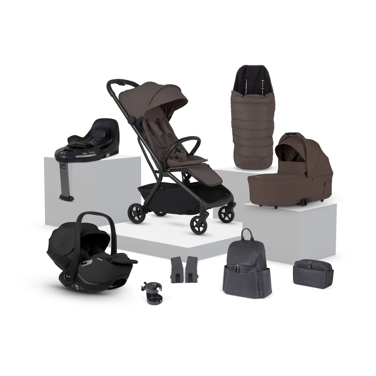 Silver Cross Nia Compact Travel System with Accessory Pack (12 Piece) Chocolate Pre Order End Of November Delivery