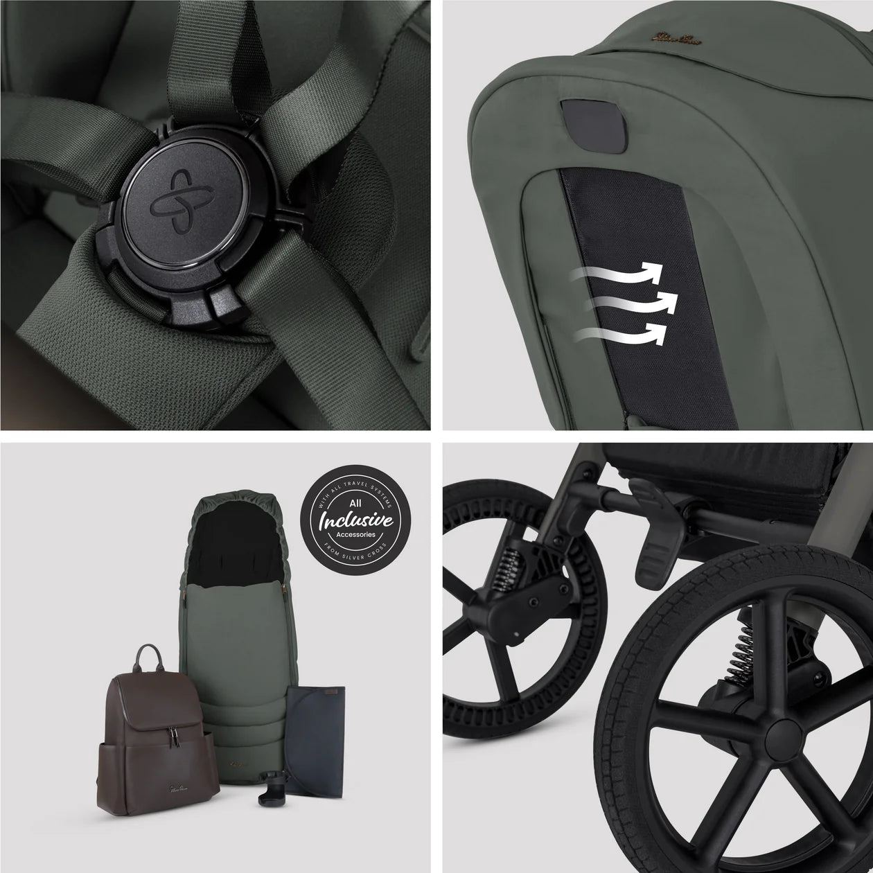 Silver Cross Breez Pewter Travel System Accessory Bundle (10 Piece)