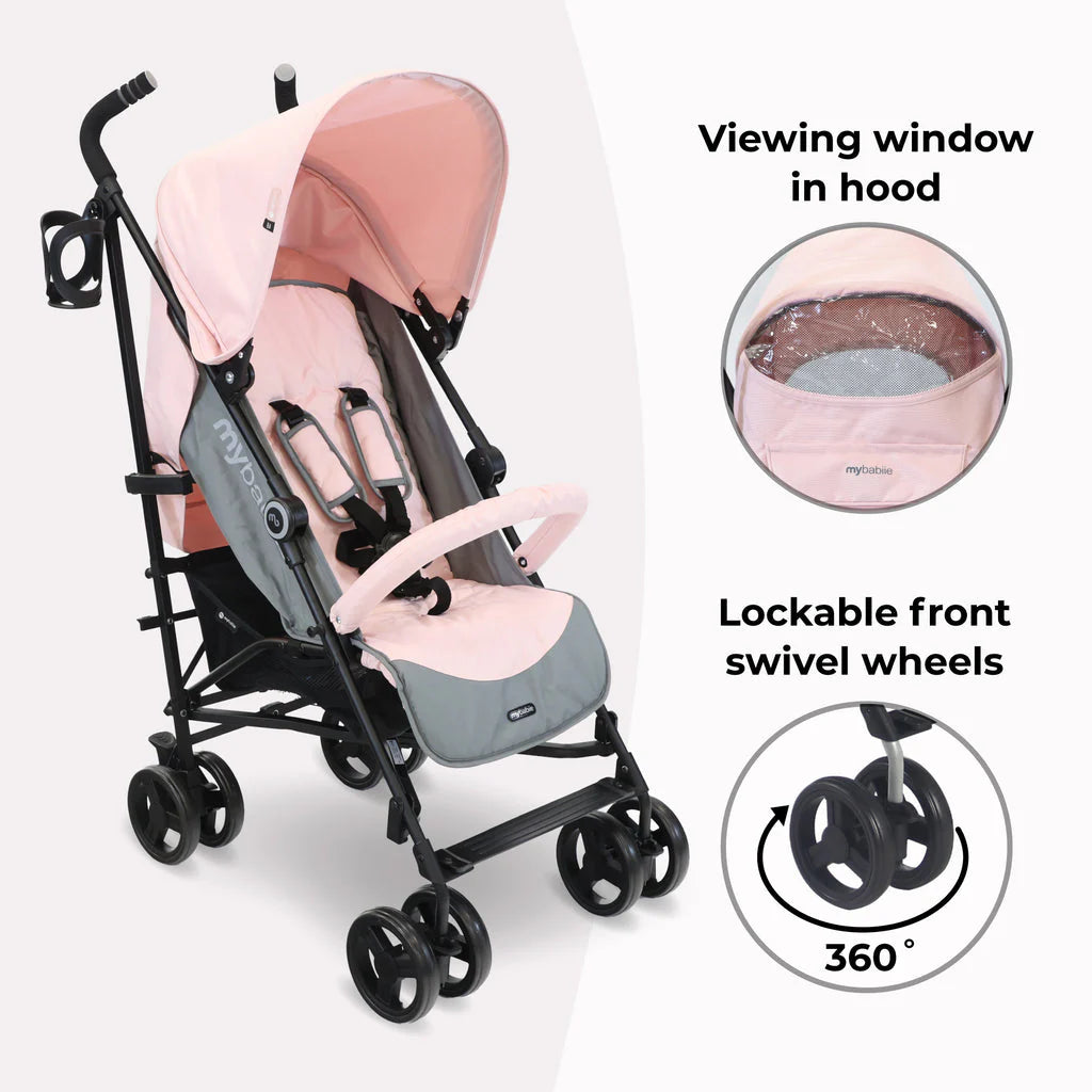 My Babiie MB02 Lightweight Stroller - Pink and Grey