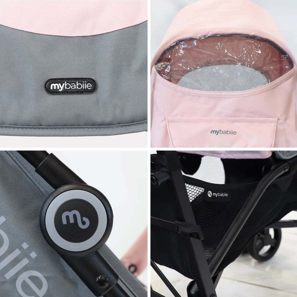 My Babiie MB02 Lightweight Stroller - Pink and Grey