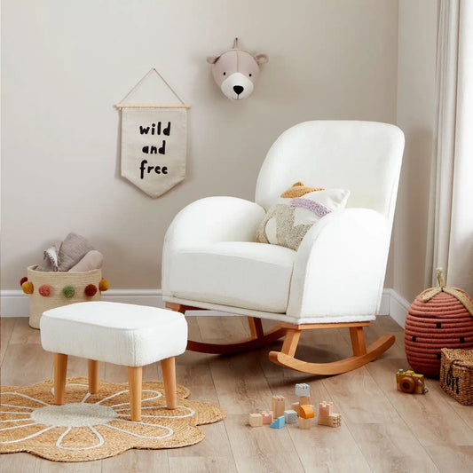 Babymore Freya Nursing Chair with Footstool – Off White Bouclé