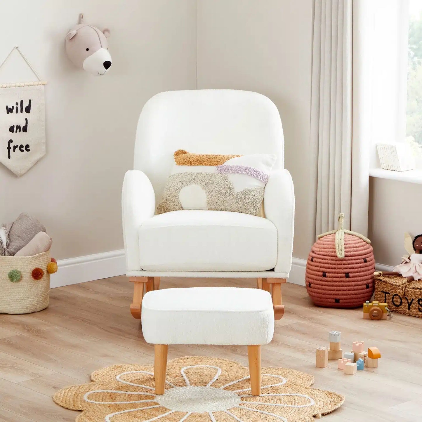 Babymore Freya Nursing Chair with Footstool – Off White Bouclé