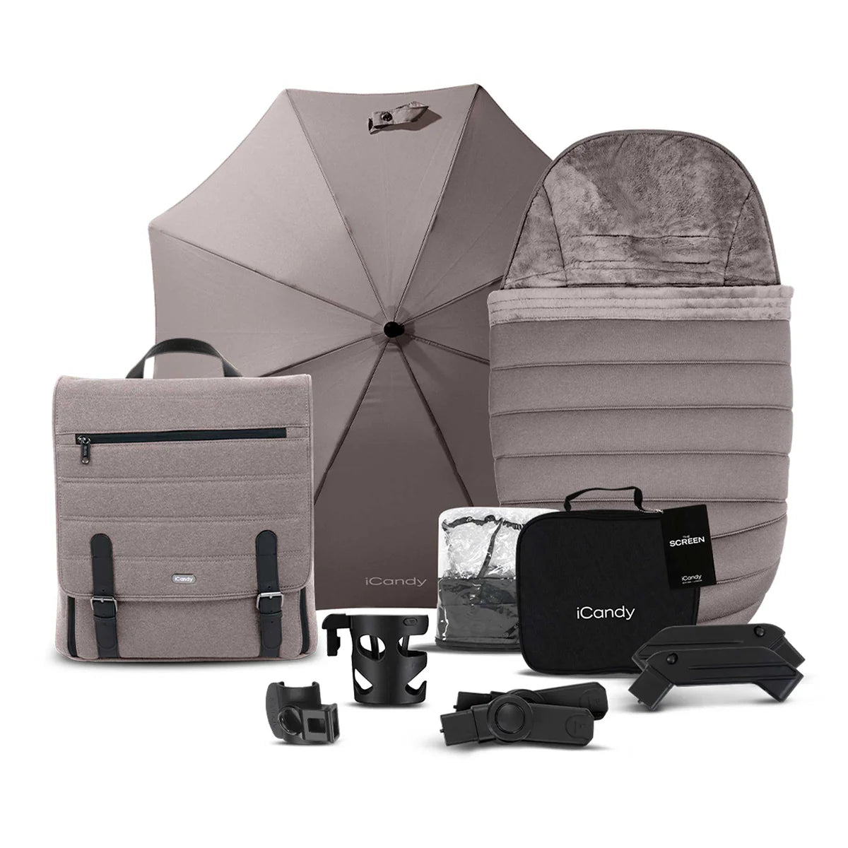 iCandy Peach 7 Pushchair & Accessories with Cybex Cloud T Baby Car Seat and Base T Bundle, Biscotti/Deep Black