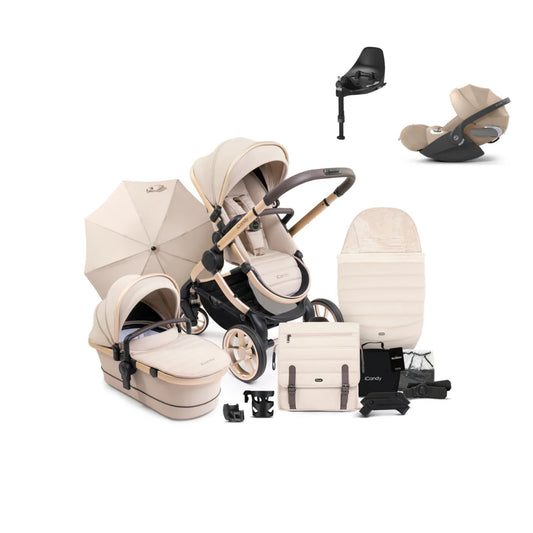 iCandy Peach 7 Pushchair & Accessories with Cybex Cloud T Baby Car Seat and Base T Bundle, Biscotti/Cozy beige