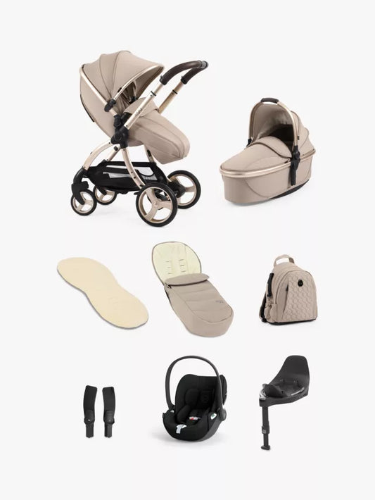 Egg 3 Pushchair, Carrycot & Accessories with Cybex Cloud T Car Seat and Base T Luxury Bundle, Feather