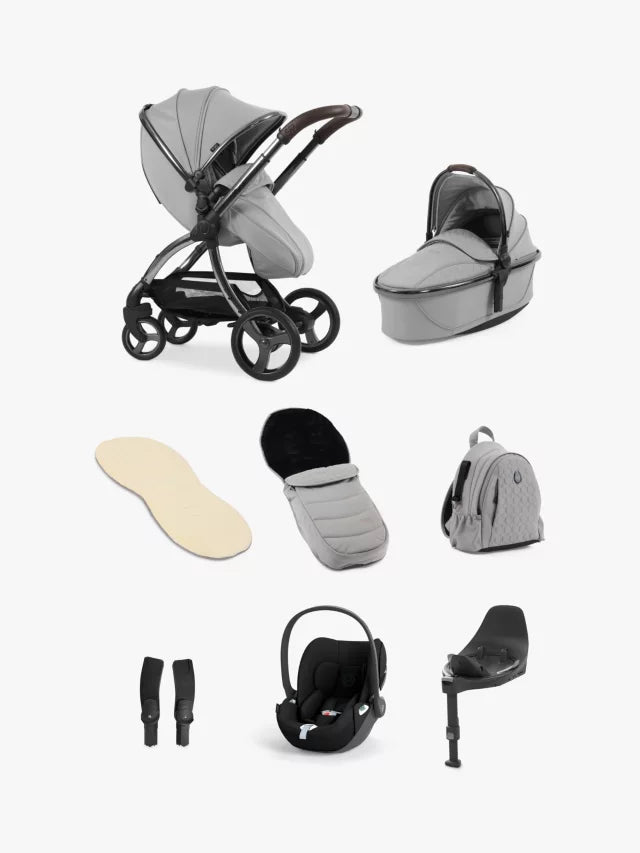 Egg 3 Pushchair, Carrycot & Accessories with Cybex Cloud T Car Seat and Base T Luxury Bundle, Glacier