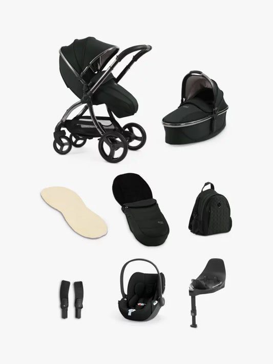 Egg 3 Pushchair, Carrycot & Accessories with Cybex Cloud T Car Seat and Base T Luxury Bundle, Black Olive