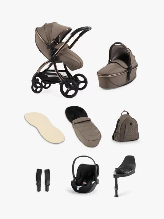 Egg 3 Pushchair, Carrycot & Accessories with Cybex Cloud T Car Seat and Base T Luxury Bundle, Mink